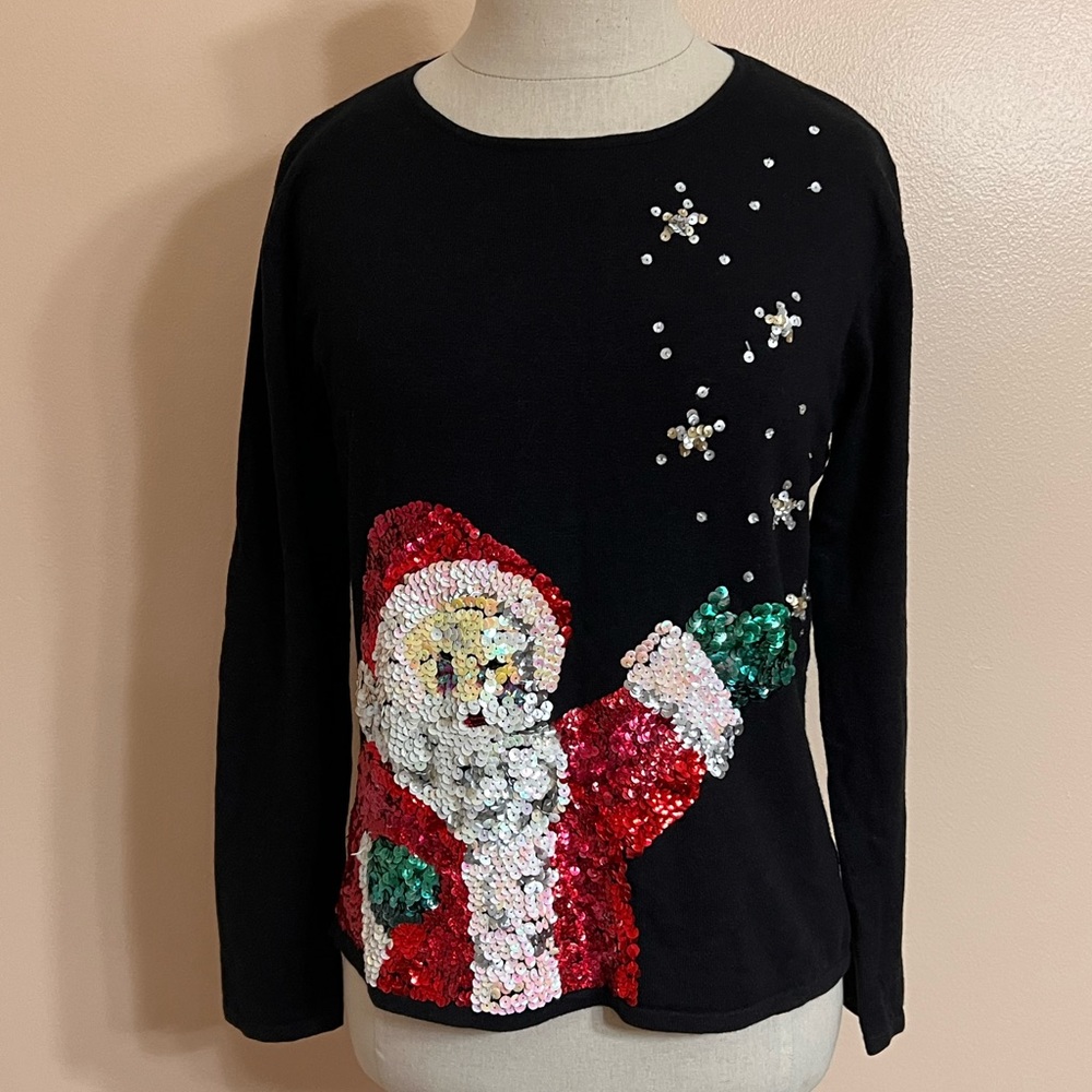 Vintage 2004 Heirloom Collectibles Sequined Santa Sweater PM